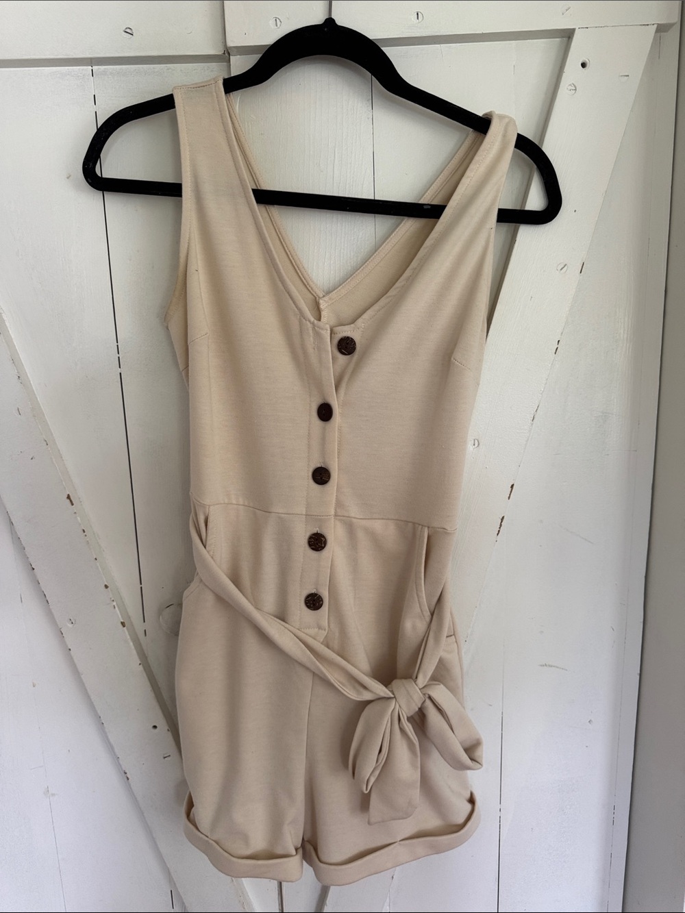 Sleeveless Cream Button-Front Romper Dress